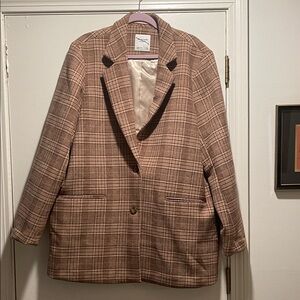 Abercrombie & Fitch Checkered Tan Brown Wool Blend 2 Button Blazer